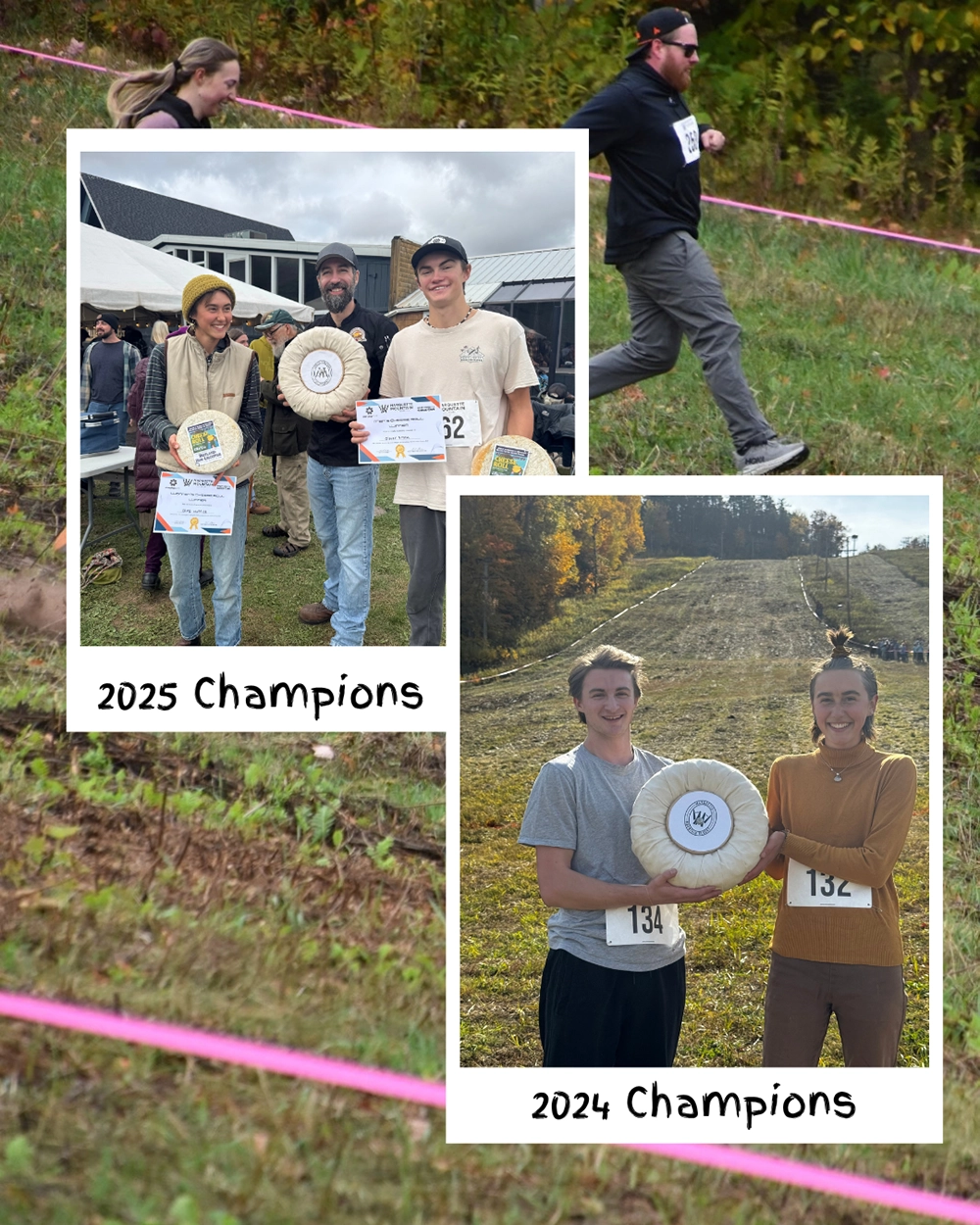 Cheese Roll Champions 2024 and 2025 Cheese Roll Champions at Marquette Mountain