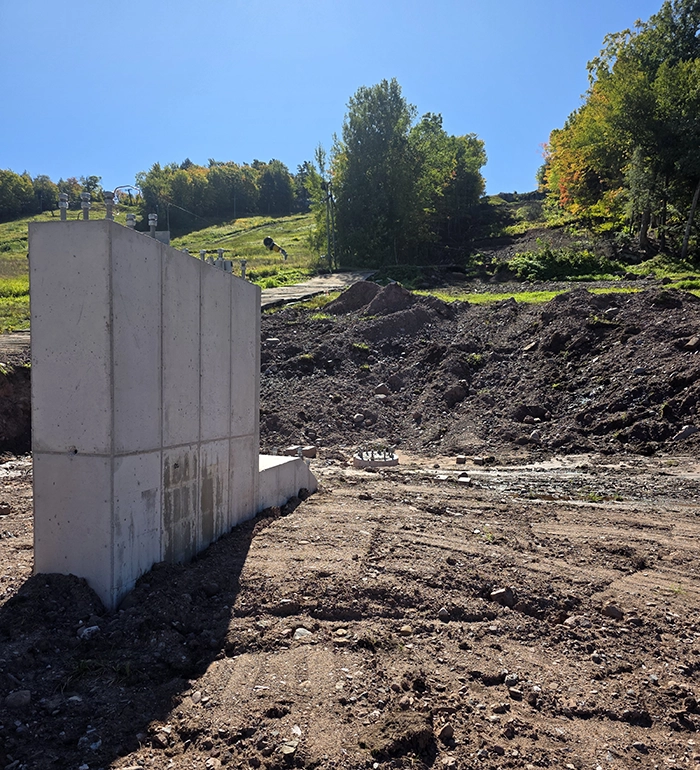 View of Triple chair lift construction update at Marquette Mountain Resort.